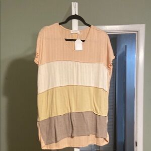 Perfect Peach Striped Colorblock Women's Top